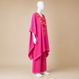 Fuchsia Pink embroidered crushed cotton kaftan set with matching trousers