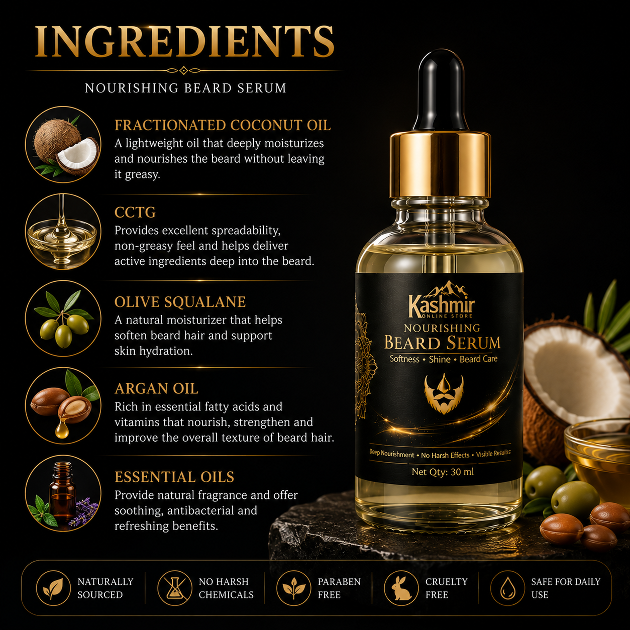 Beard nourishment serum for dry rough beard hair