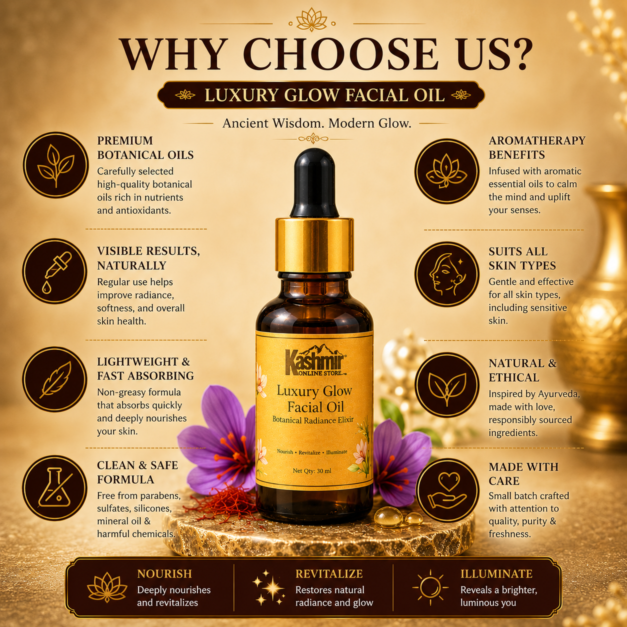 Glow facial oil for dry rough facial skin