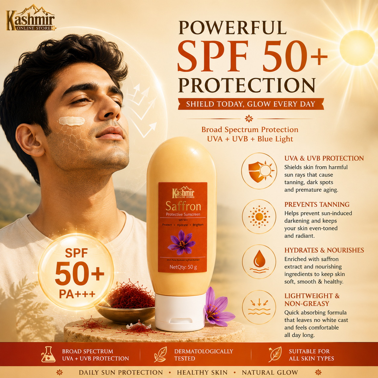 Saffron sun protection cream with vitamin E