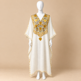 Ivory Gold Aari Embroidered Kashmiri Long Kaftan