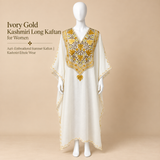 Ivory Gold Kashmiri Long Kaftan for Women with Aari Embroidery
