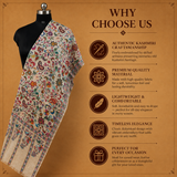 Elegant Kalamkari Fine Stole in Ivory with traditional Kashmiri embroidery