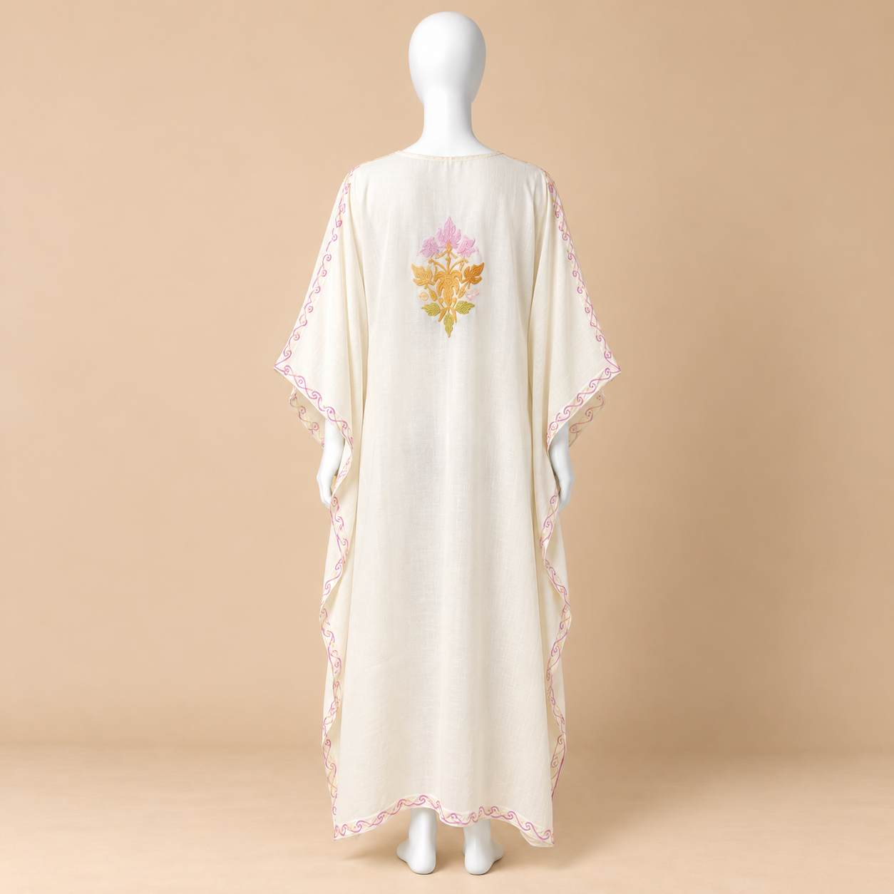 Ivory Pastel Kashmiri Summer Kaftan for Women
