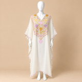 Ivory Pastel Aari Embroidered Long Kashmiri Kaftan