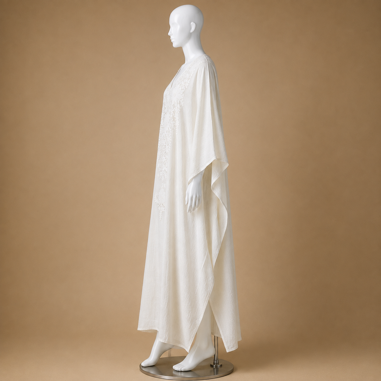 Ivory Tonal Kashmiri embroidered summer kaftan for women