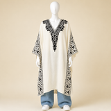 Ivory White Kashmiri Aari long kaftan for women with elegant embroidery