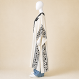 Ivory White Kashmiri embroidered crushed cotton long kaftan for women