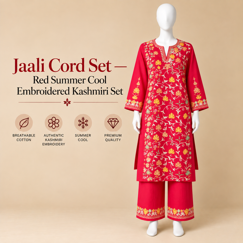 Jaali Cord Set — Red Summer Cool Embroidered Kashmiri Set