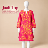 Jaali Top in Pink and Gold Summer Cool Embroidered Kashmiri Top