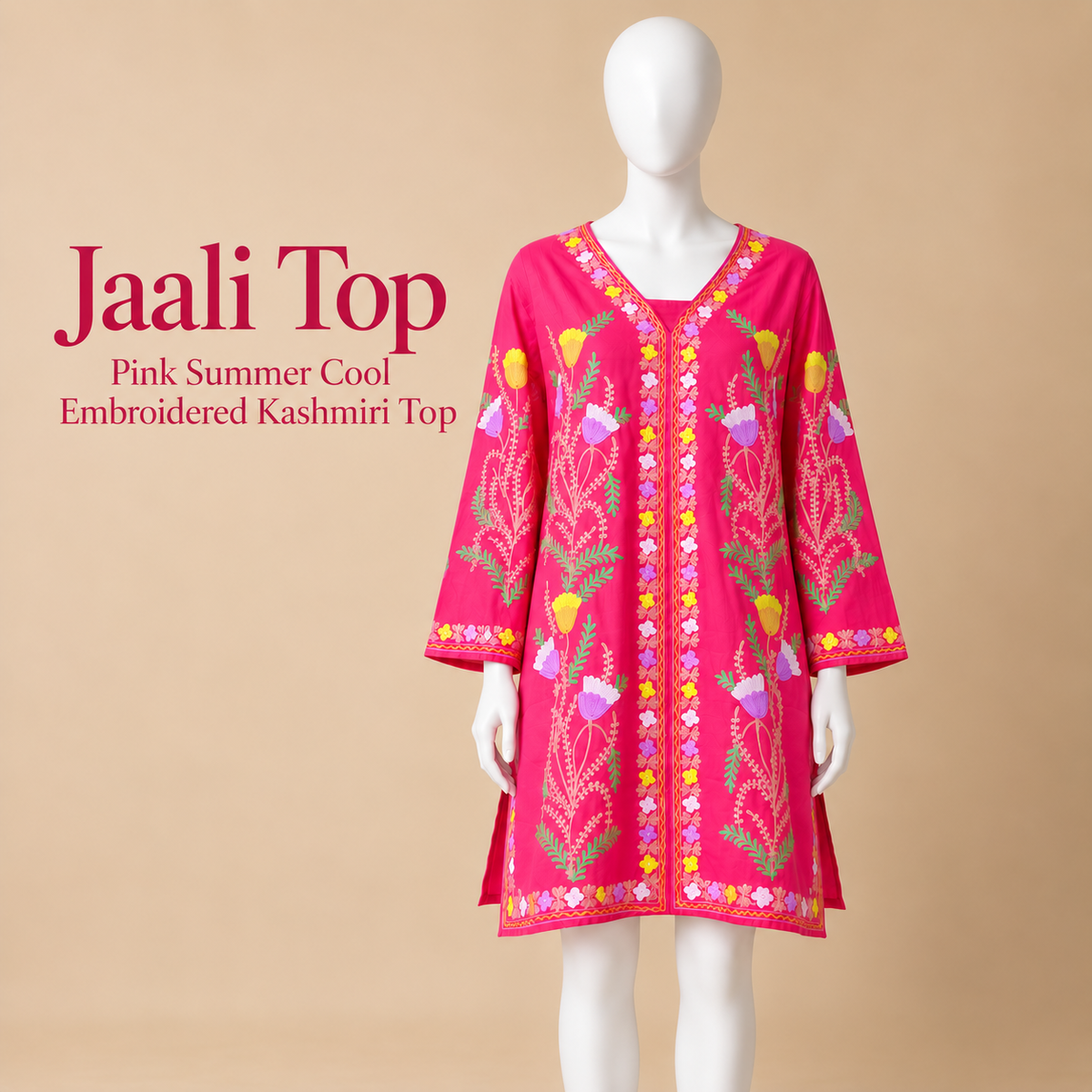 Pink Jaali Top with Summer Cool Kashmiri Embroidery