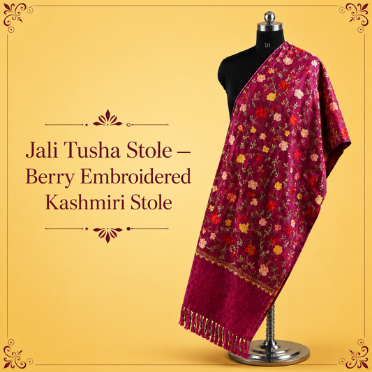 Berry Jali Tusha Stole with elegant Kashmiri embroidery