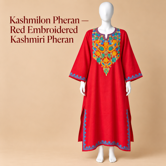 Kashmilon Pheran in Red with Kashmiri Embroidery