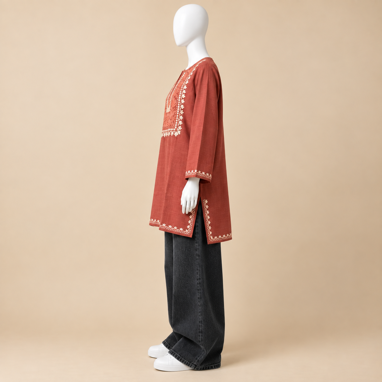 Aari Embroidered Rust Kashmiri Short Kurti