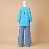 Aari Embroidered Sky Blue Kashmiri Short Kurti