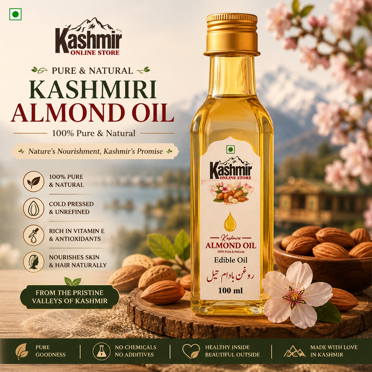 Kashmiri Almond Oil 100ml Pure and Natural