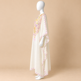 Ivory Pastel Long Kaftan with Kashmiri Aari Work