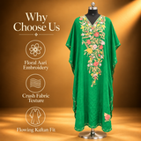 Parrot Green Long Kaftan with Kashmiri Aari Work