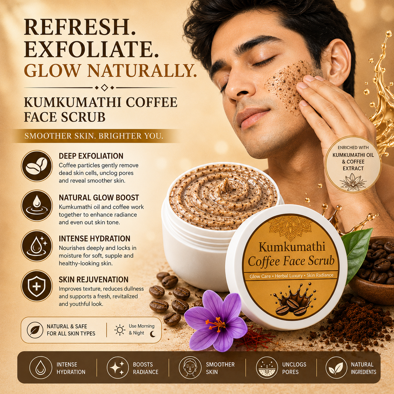 Kumkumadi coffee scrub for daily skincare routine