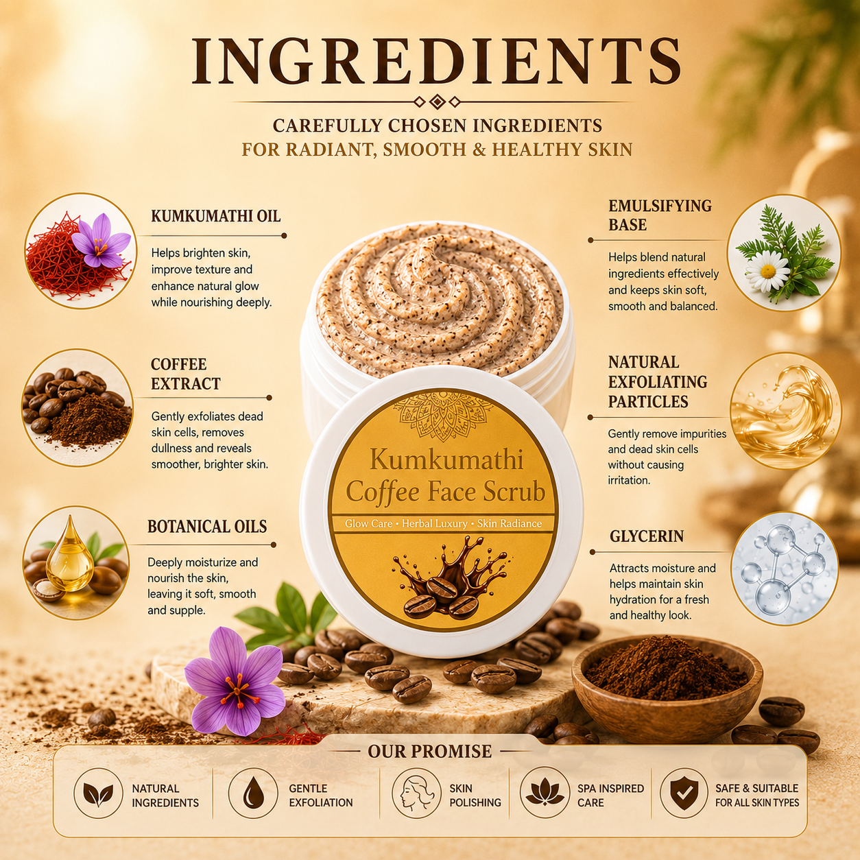 Kumkumadi coffee scrub for dry rough skin