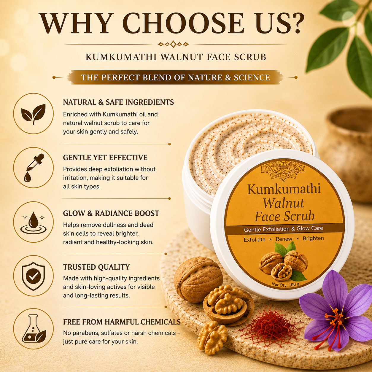 Walnut scrub for healthy facial glow