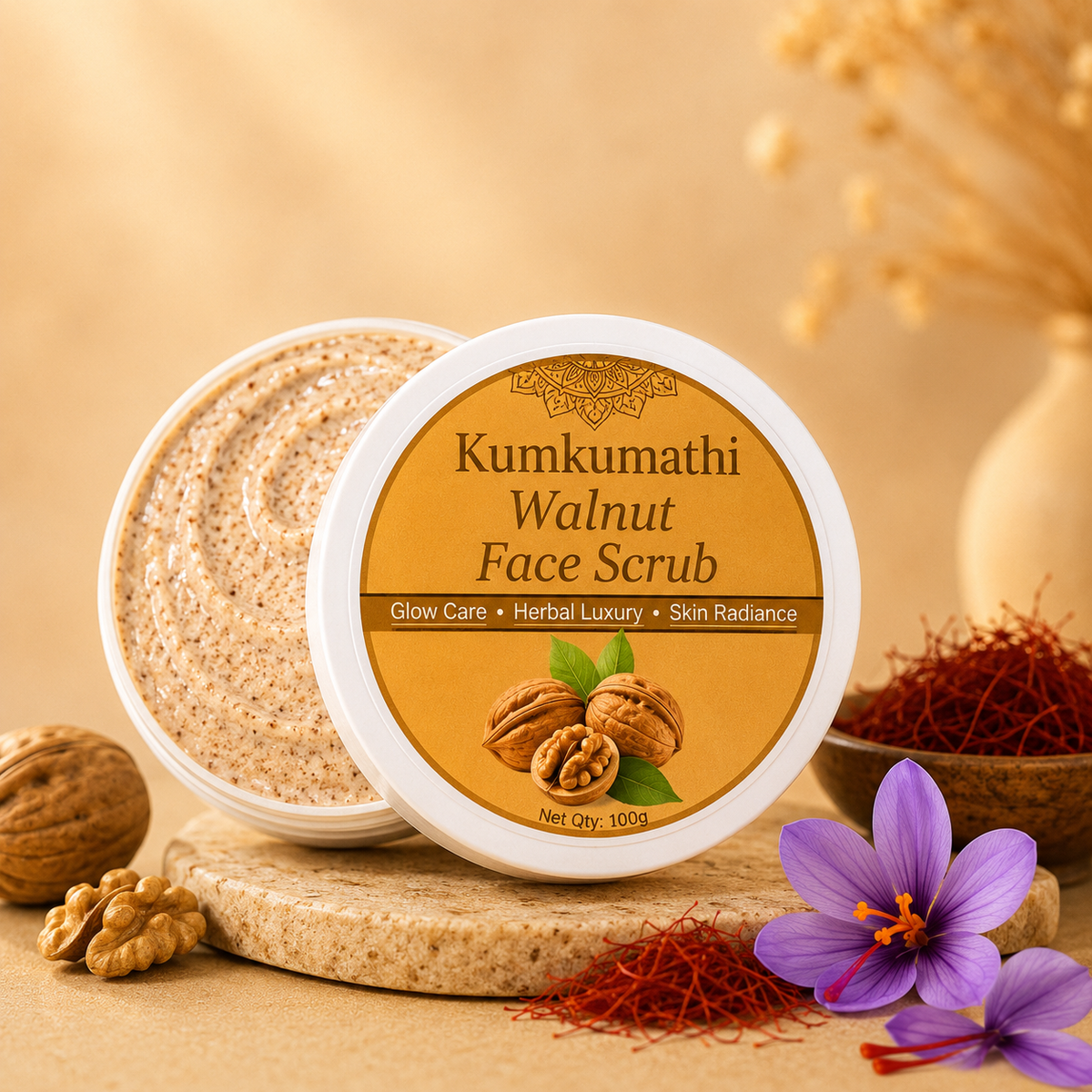 Walnut face scrub with Kumkumadi and saffron