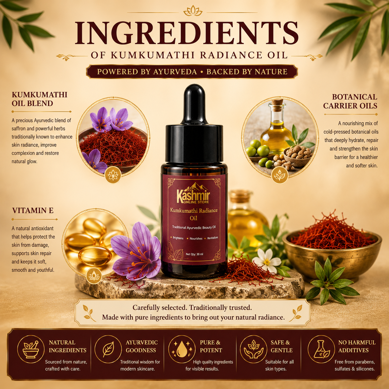 Herbal Kumkumathi oil for skin nourishment
