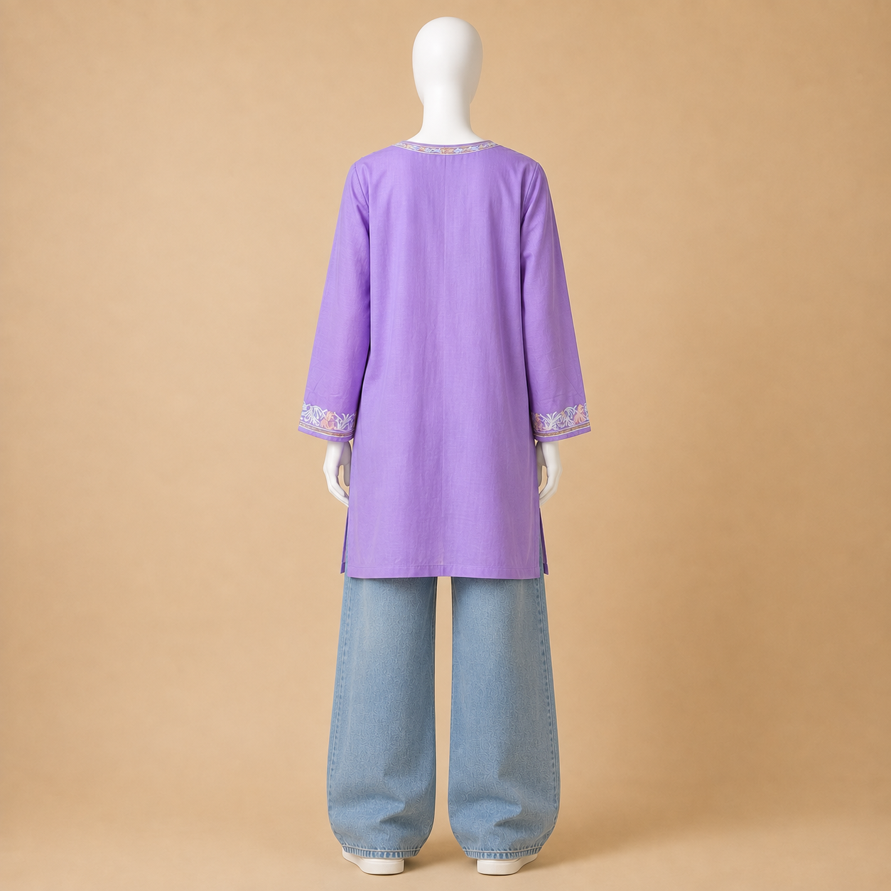 Women's Lavender Kashmiri top featuring intricate Jaali embroidery
