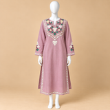 Mauve Floral Aari Embroidered Kashmiri Long Kurti
