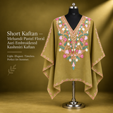 Mehandi Pastel Floral Aari Embroidered Kashmiri Short Kaftan