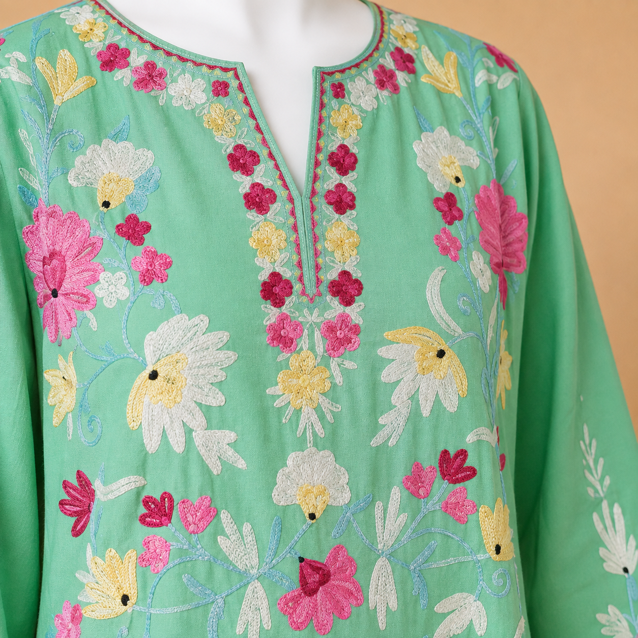 Mint Green Jaali Embroidered Kashmiri Set