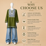 Moss Green Kashmiri Aari Work Kurti for Women