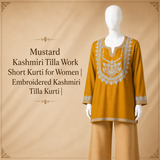 Mustard Kashmiri Tilla work short kurti for women with elegant embroidery