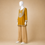 Elegant Mustard Tilla work kurti with traditional Kashmiri embroidery