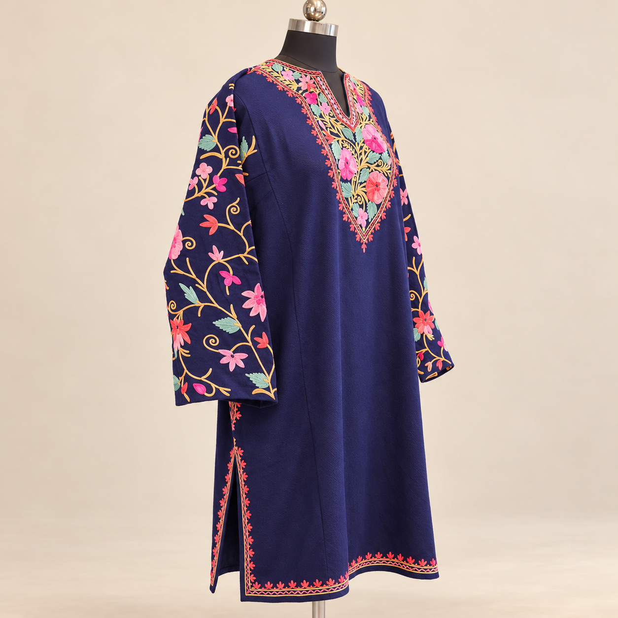 Traditional Navy Blue Kashmiri Pheran for Ladies