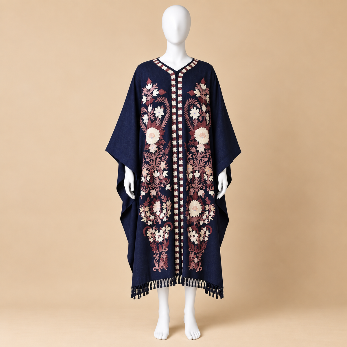 Navy Embroidered Kashmiri Poly Wool Shrug
