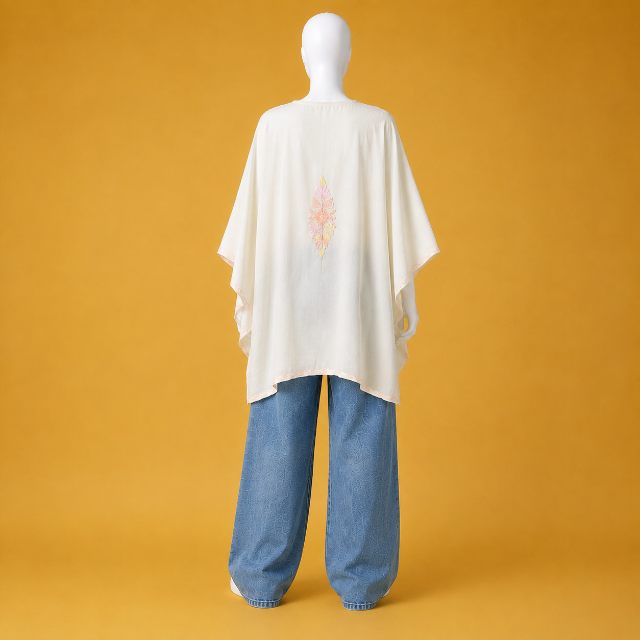 Premium Off-White Pastel summer kaftan for women with traditional Aari embroidery