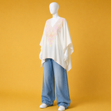 Off-White floral Kashmiri kaftan with elegant pastel Aari embroidered design