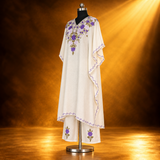 Off-White Purple Aari Embroidered Long Kaftan with Matching Bottom