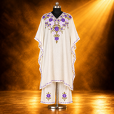 Off-White Purple Kashmiri Long Kaftan Set Back View