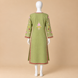 Olive Green Kashmiri Cotton Long Kurti for Women