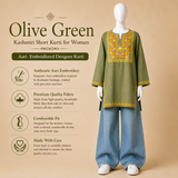 Olive Green Kashmiri Aari Work Kurti for Women