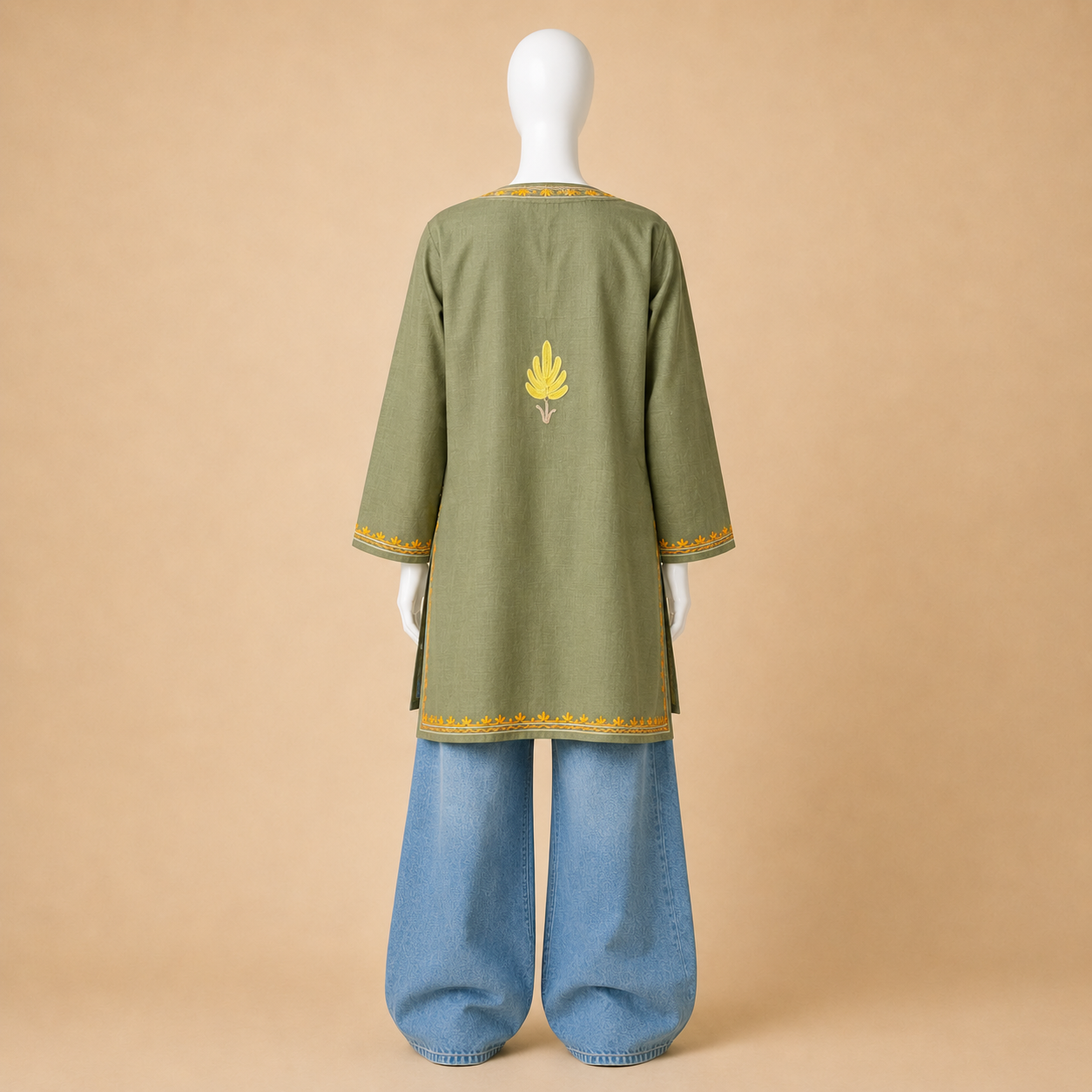 Olive Green Kashmiri Designer Short Kurti for Women