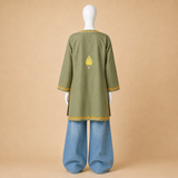 Olive Green Kashmiri Designer Short Kurti for Women