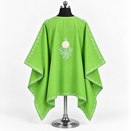 Parrot Green Kashmiri Short Kaftan with Floral Aari Embroidery