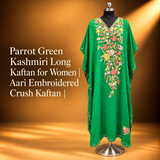 Parrot Green Kashmiri Long Kaftan with Aari Embroidery