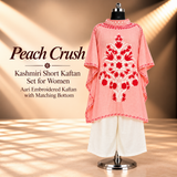 Peach Crush Kashmiri Short Kaftan Set for Women with Aari Embroidery