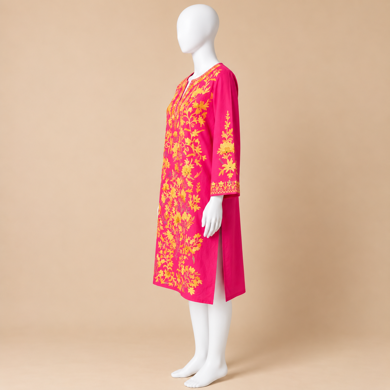 Pink Summer Cool Kashmiri Top with Gold Jaali Work