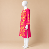 Pink Summer Cool Kashmiri Top with Gold Jaali Work