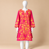 Pink and Gold Kashmiri Jaali Embroidered Top for Women